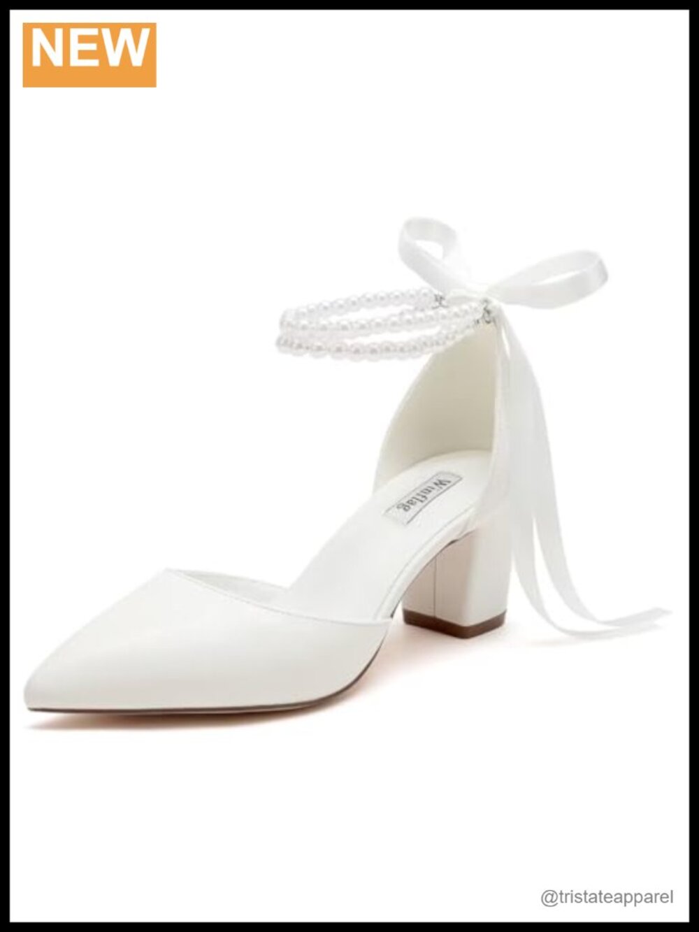 Winflag Pearl Wedding Shoes Block Heel Bridal Pointed Toe Pump